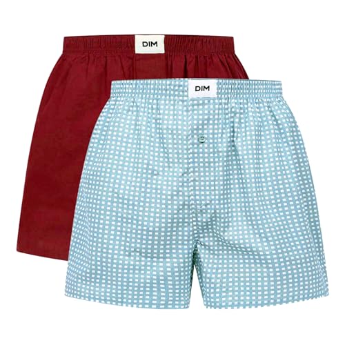 Dim Herren Coton Bio Good X2 Unterhose, Karomuster, Kreiderot, L (2er Pack) von DIM