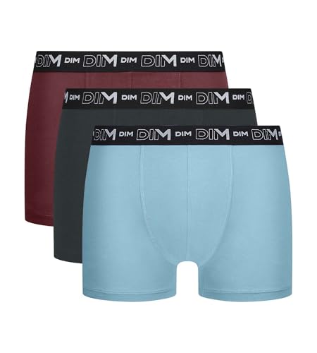 Dim Herren Coton Stretch Respirant Maintien Optimal X3 Boxershorts, Mayablau/Granitgrau/Trüffelrot, M (3er Pack) von Dim