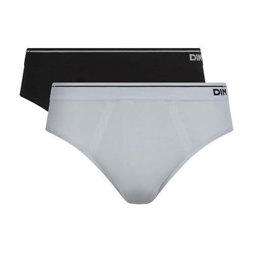 Dim Herren Seamless Coton X2 Slip, Schwarz/Himmelgrau, XL (2er Pack) von DIM