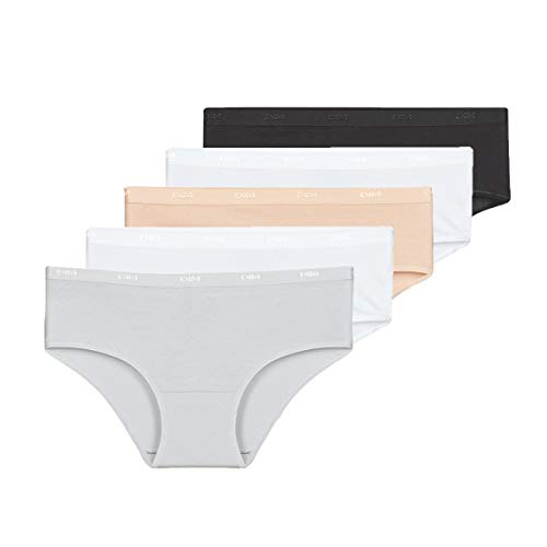 DIM Boxershorts Damen 5er Pack | Les Pockets Ecodim Weiches Gefühl | Stretch-Baumwolle | Extra flache Verarbeitung | Täglicher Komfort | Mehrfarbig Schwarz/Haut/Weiß/Grau/Weiß L von Dim