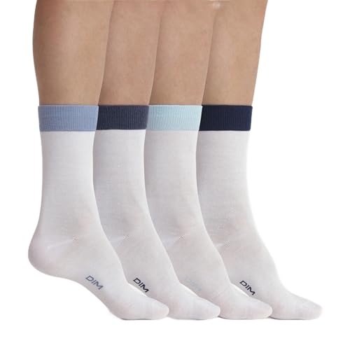 Dim Homme - Ecodim Style halbhohe Socken x4 | Weiche gekämmte Baumwolle | Zeitlose Farben | OEKO-TEX zertifiziert. Weiß bord camaieu blau 40-45 von Dim
