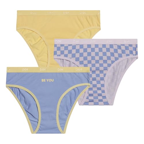 Dim Mädchen - Les Pockets Slips aus Baumwolle x3 | Ultraweich & Bequem | Elastischer Bund | Farbige Motive Damier Lot 10 Jahre von DIM