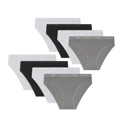 Dim Mädchen - Slip Les Pockets Ecodim Baumwolle x8 | Ultraweich & Stretch | Lustige Motive | Täglicher Komfort Weiß/Grau/Schwarz/Weiß 12 Jahre von Dim