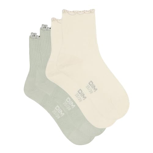 Dim Modal-Socken Kurze Fantasy Damen x2, Creme/Grün, 39-42 von DIM