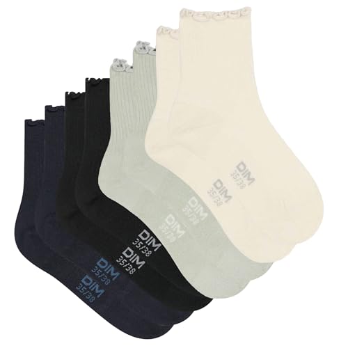 Dim Modal-Socken Kurze Fantasy Damen x4, Creme/Grün/Schwarz/Blau, 35-38 von DIM