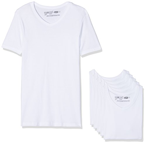 Dim T-Shirt Mit V-Ausschnitt Low Cost Ecodim 100% Baumwolle Multipack Herren x6, White, XL von DIM