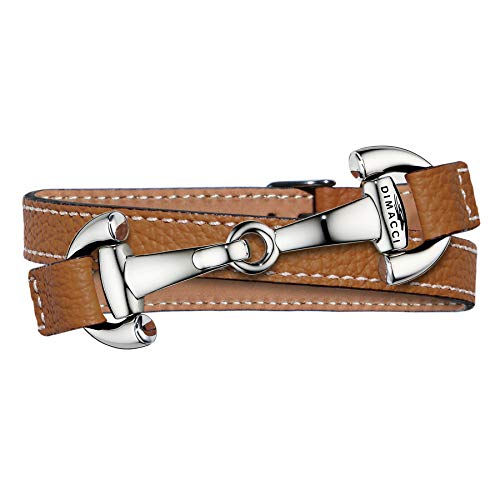 DIMACCI Trensen-Armband Kalbsleder | Alba-Kollektion in Cognac Rosègold-Optik aus Edelstahl | Schmuck für Reiter-Damen in Geschenk-Box (Cognac, Edelstahl Rose-vergoldet) von DIMACCI