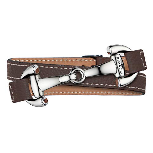 DIMACCI Trensen-Armband Kalbsleder | Alba-Kollektion in Mokka Silber-Optik aus Edelstahl | Schmuck für Reiter-Damen in Geschenk-Box | Mit Gravur von DIMACCI