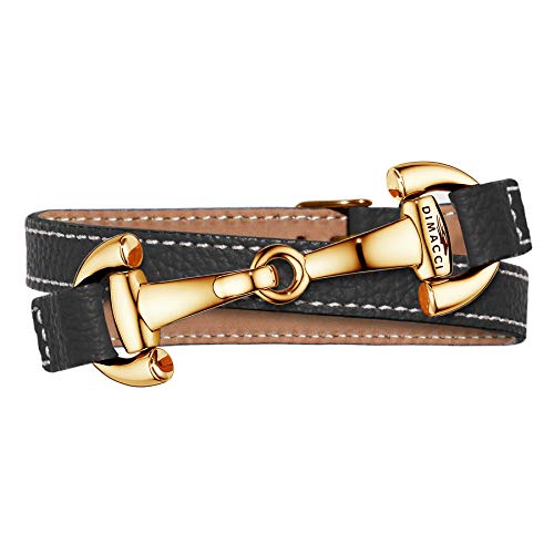 DIMACCI Trensen-Armband Kalbsleder | Alba-Kollektion in Schwarz Roségold-Optik aus Edelstahl | Schmuck für Reiter-Damen in Geschenk-Box (Schwarz, Edelstahl Rose-vergoldet) von DIMACCI