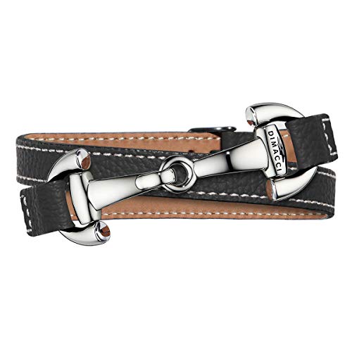 DIMACCI Trensen-Armband Kalbsleder | Alba-Kollektion in Schwarz Silber-Optik aus Edelstahl | Schmuck für Reiter-Damen in Geschenk-Box | mit Gravur von DIMACCI