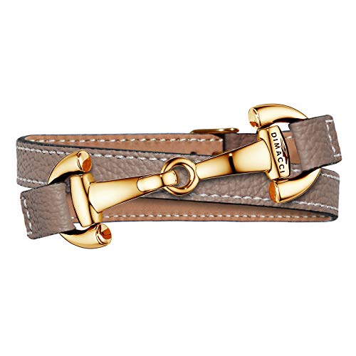 DIMACCI Trensen-Armband Kalbsleder | Alba-Kollektion in Taupe Gold-Optik aus Edelstahl | Schmuck für Reiter-Damen in Geschenk-Box | Mit Gravur von DIMACCI