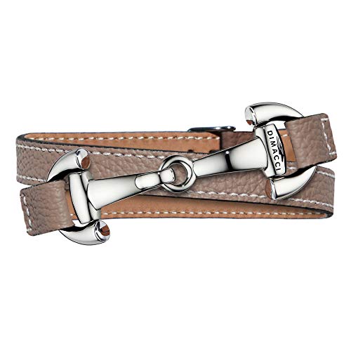 DIMACCI Trensen-Armband Kalbsleder | Alba-Kollektion in Taupe Silber-Optik aus Edelstahl | Schmuck für Reiter-Damen in Geschenk-Box (Taupe, Edelstahl) von DIMACCI