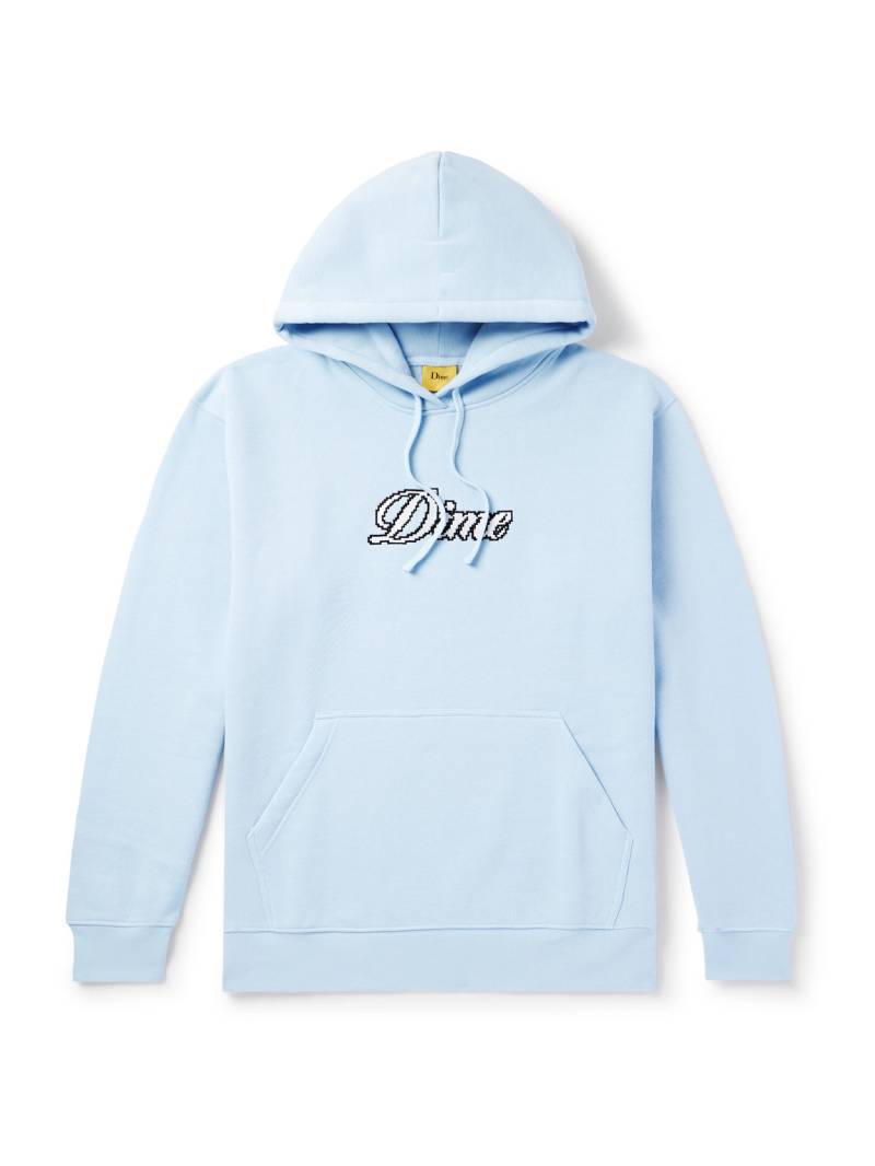 DIME - Pixel Cursive Logo-Embroidered Cotton-Blend Jersey Hoodie - Men - Blue - XXL von DIME