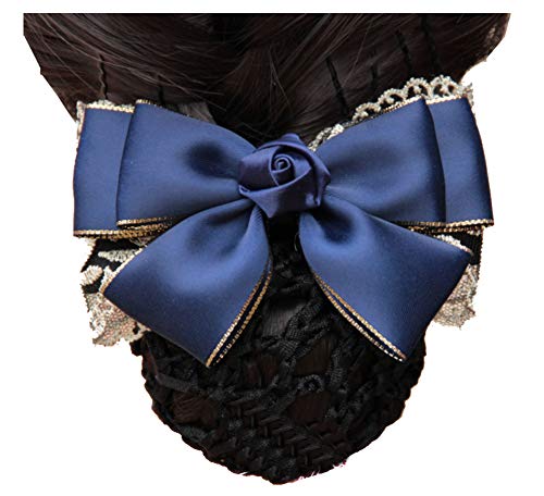 Haarnetz, Netz-Haarspange, Haarspange mit Schleife, Dunkelblaue Schleife Dekor Snood Netz Haarspange Haarspange Bun Cover von DIMEIYAN