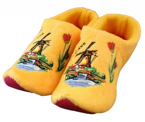 Dutch Delight Windmill & Tulips Yellow Slippers - Authentic Holland Gift, Washable, yellow (gelb), 39/41 EU von DINA CLOGS