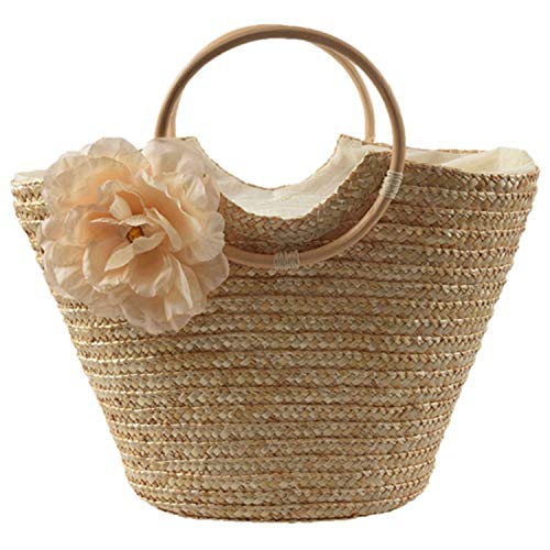 DINESA Damen Stroh-Handtasche gewebt Sommer Strand Messenger Tote Bag Korb Shopper Geldbörse, beige, One Size von DINESA