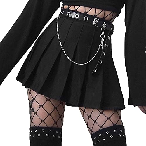 DINGJIUYAN Damen Kpop Mode Plissee Minirock Gothic Punk Schwarz Kreuz Stickerei Rock, g, 48 von DINGJIUYAN