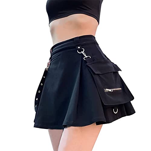 DINGJIUYAN Gothic Y2k Uniform Goth Gürtel Steampunk Cosplay Grunge Rock Kurz Skater Rock Femboy, Z-schwarz, S von DINGJIUYAN