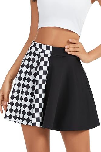 DINGJIUYAN Punk Cross Print Dunkel Mini Röcke Kette Gürtel Schwarz Uniform Faltenrock, kariert schwarz, 52 von DINGJIUYAN