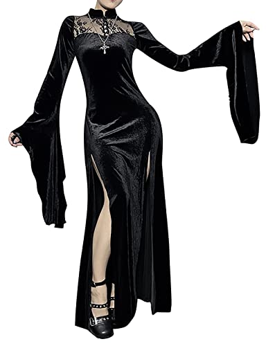 Goth Vintage Elegant Schwarz Samt Kleid Harajuku Spitze Hohe Taille Schlitz Kleider Ästhetisch Slim Partykleid, Zz-Black Dress, Medium Goth Vintage Elegant Schwarz Samt Kleid Harajuku Spitze Hohe Taille Schlitz Kleider Ästhetisch Slim Partykleid, Zz-Black Dress, Medium von DINGJIUYAN