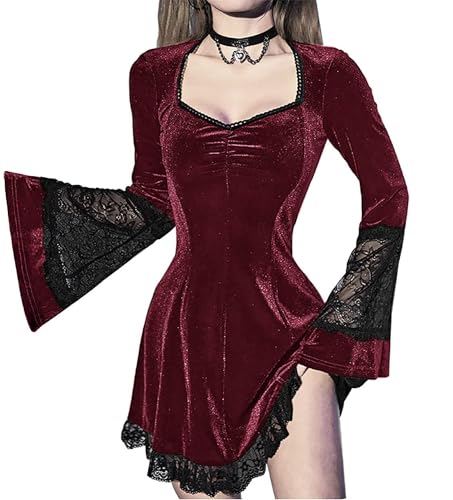Gothic-Kleid in Übergröße, alternative Kleidung, Gothic-Stil, Hexe, Punk-Kleid, Lolita-Kleid, 1-Rot, XL von DINGJIUYAN