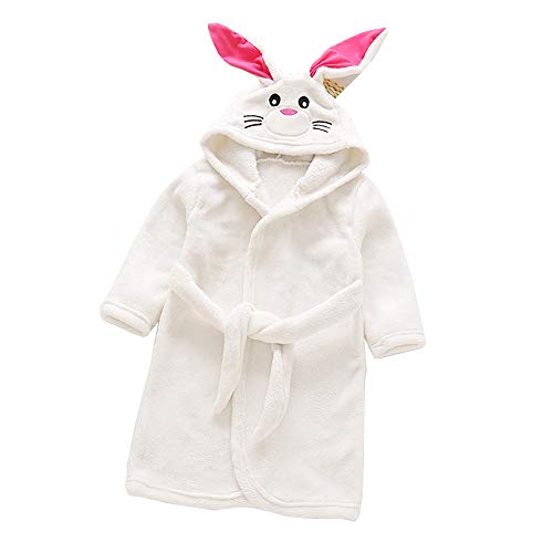 DINGTAIMEI Kinder Vermummte Flanell Plüsch Bademäntel Winter Kaninchen Gewand Pyjama Nachtwäsche für 3-8-Jährige Jungen und Mädchen (4 Years, Rabbit White) von DINGTAIMEI