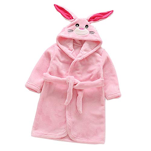 DINGTAIMEI Kinder Vermummte Flanell Plüsch Bademäntel Winter Kaninchen Gewand Pyjama Nachtwäsche für 3-8-Jährige Jungen und Mädchen (7 Years, Rabbit pink) von DINGTAIMEI