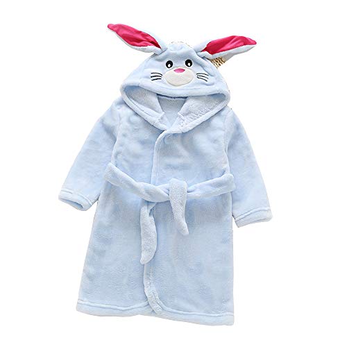 DINGTAIMEI Kinder Vermummte Flanell Plüsch Bademäntel Winter Kaninchen Gewand Pyjama Nachtwäsche für 3-8-Jährige Jungen und Mädchen (8 Years, Rabbit Blue) von DINGTAIMEI