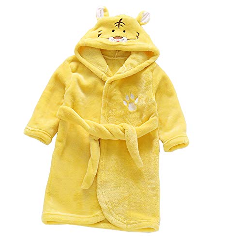 DINGTAIMEI Kinder Vermummte Flanell Plüsch Bademäntel Winter Tiger Panda Gewand Pyjama Nachtwäsche für 3-8-Jährige Jungen und Mädchen (Tiger gelb, 4 Years) von Diesel