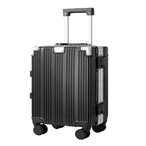 DINGYanL Trolley-Koffer Neuer 18-Zoll-Aluminiumrahmen-Hartschalen-Boarding-Koffer for Herren und Damen, modischer Freizeit-Trolley Reisekoffer (Color : Black, Size : 18in) von DINGYanL