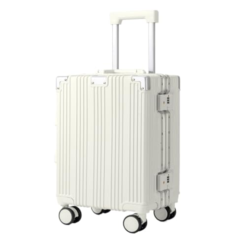 DINGYanL Trolley-Koffer Neuer 18-Zoll-Aluminiumrahmen-Hartschalen-Boarding-Koffer for Herren und Damen, modischer Freizeit-Trolley Reisekoffer (Color : White, Size : 18in) von DINGYanL