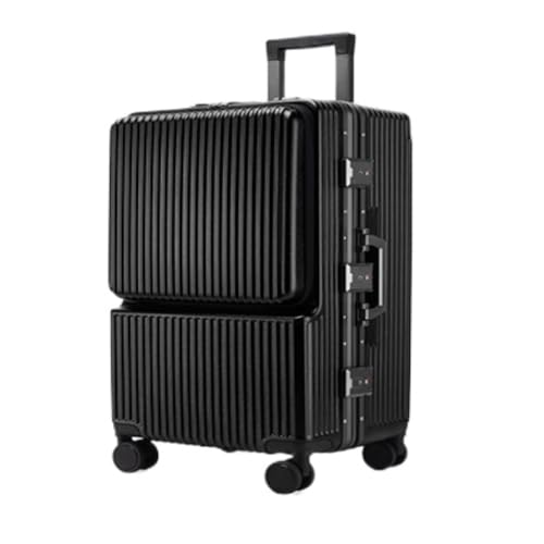 DINGYanL Trolley-Koffer Seitlich öffnender Trolley-Koffer mit Aluminiumrahmen. 24-Zoll-verdickter Multifunktionskoffer for Männer und Frauen Reisekoffer (Color : Black, Size : 24in) von DINGYanL