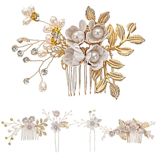 DINHEAROM 1 Satz Handgemachter Perlen Haarkamm mit Blumen Haarspangen Teiliges Set für Braut Accessoires Hochzeits Haarschmuck und Haarkämme für Damen von DINHEAROM