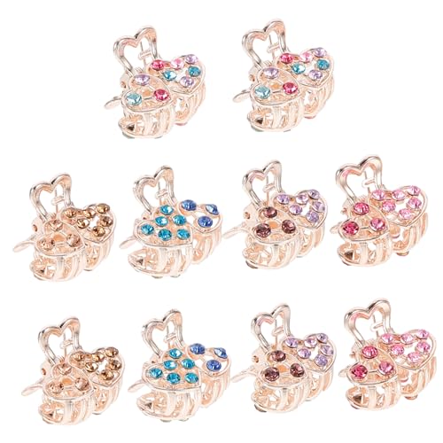 DINHEAROM 10 Stück Teiliges Mini Haarklammer mit Kristallverzierung Kleine Haarkralle mit Rutschfesten Zähnen für Halbe Hochsteckfrisuren Stirnfransen und Junge Mädchen Farbiges Metall von DINHEAROM