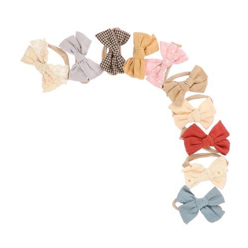DINHEAROM 10Stücke Teiliges Mädchen Stirnband Baumwoll Kopfbedeckung mit Schleifen Design für Neugeborene und Kleinkinder Haar Accessoire für Partys und Besondere Anlässe von DINHEAROM