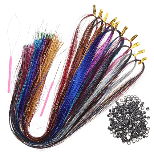 DINHEAROM 1Satz Haarverlängerungsset mit Bunten Lametta Strähnen und Werkzeugen Lange Glitzernde Extensions für und Mädchen für Fotografie Cosplay und Festivals von DINHEAROM