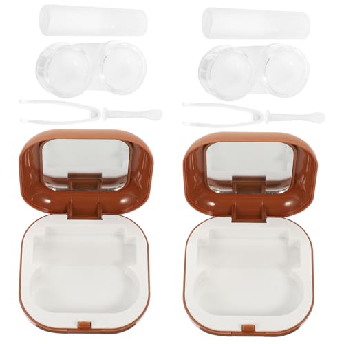 DINHEAROM 2 Sätze Kontaktlinsenbox mit Spiegel für Mädchen Kompakt und Auslaufsicher Praktisch zur Aufbewahrung Schutz von Farbigen und Klaren Kontaktlinsen Unterwegs Braun von DINHEAROM