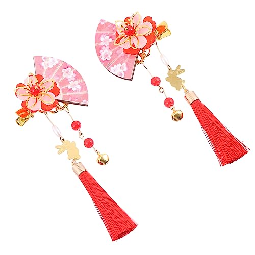 DINHEAROM 2 Stück Japanische Haarnadeln mit Fransen Blumen Haarclip für Damen Eleganter Haarschmuck für und Mädchen Kreative Haaraccessoires im Fächerdesign von DINHEAROM