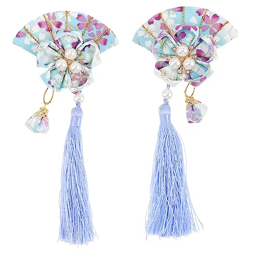 DINHEAROM 2 Stück Japanische Stoff Haarspange im Fächer Design mit Quaste Haaraccessoire für Damen und Mädchen für Hochzeiten und Besondere Anlässe von DINHEAROM