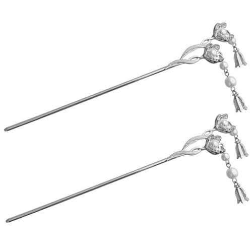 DINHEAROM 2 Stück Retro Haarschmuck Haarnadeln mit Perlen Blüten Haargabeln Damen Haarstäbchen für Eleganten Dutt und Dickes Lockiges Haar Robust und Langlebig Geschenkidee von DINHEAROM