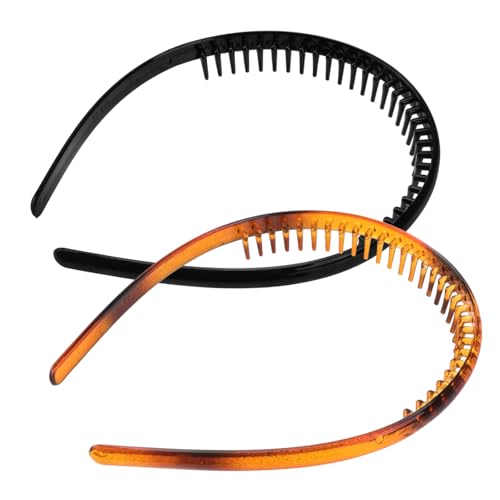 DINHEAROM 2 Stück Teiliges Anti rutsch Haarreif mit Zähnen Modische Stirnbänder für Damen und Mädchen Langlebiges Kunststoffmaterial Stilvolles Design in Glänzend Schwarz und Schildpatt von DINHEAROM