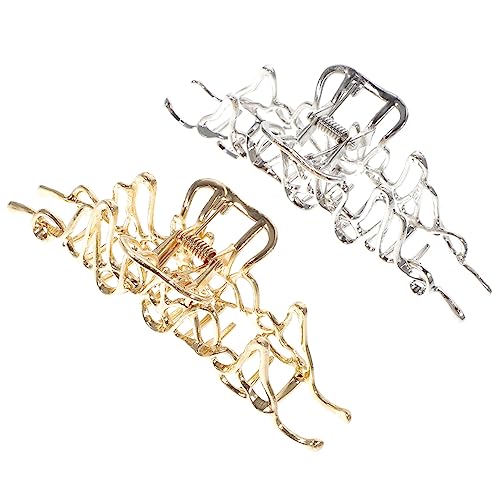 DINHEAROM 2 Stück Teiliges Unregelmäßige Haarklammern aus Legierung Rutschfeste Haarspangen für Damen Starke Klammer für Stilvolles Styling Gold Silberfarben Schonend für Haare von DINHEAROM