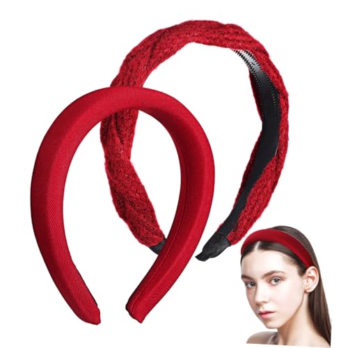 DINHEAROM 2stücke Retro Stirnband Burgunderfarben Einfarbig Mit Polster Und Gezahntem Rand Damen Haar Accessoire Für Abschlussball Yoga Party Festlich Und Alltagsstyling von DINHEAROM