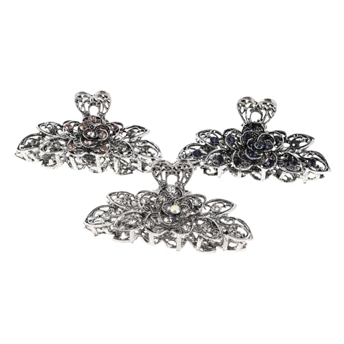 DINHEAROM 3 Stück Große Vintage Metall Haarklammern für Dickes Haar Damen und Mädchen mit Funkelnden Strasssteinen Langlebig Retro Stil Starker Griff Modische Blumen Designs in Weiß von DINHEAROM