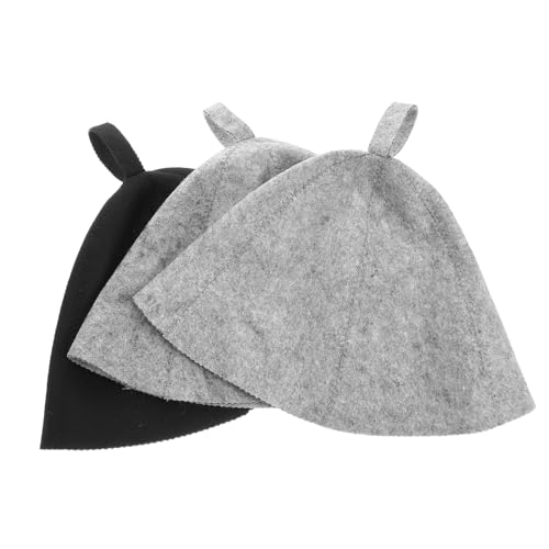 DINHEAROM 3 Stück trockene Haarkappe Saunahaube aus Wollfilz Saunahut Banjahut Haar-Saunaabdeckung Dampfkappe Saunamütze für Damen Saunazubehör für Männer Finnischer Saunahut Filzstoff Grau von DINHEAROM