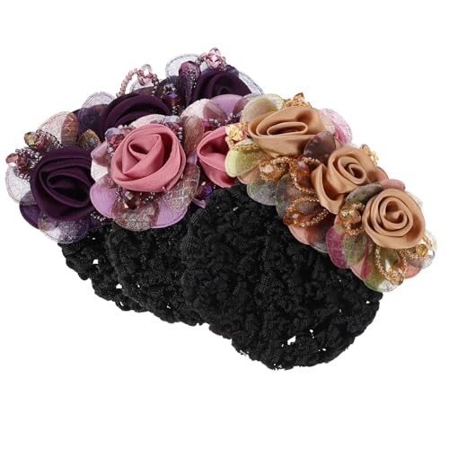 DINHEAROM 3stücke Dutt-abdeckung Für Damen Haarnetz Mit Blumenmotiv Haarnetz-clip Für Mädchen Haarknoten-abdeckung Haar-accessoire Für Ballett Und Cosplay von DINHEAROM