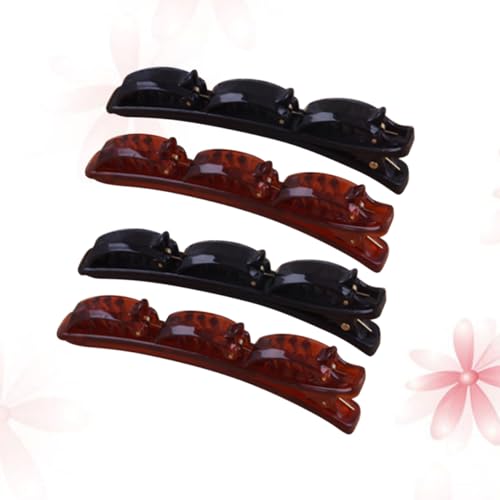 DINHEAROM 4 Stück Doppelschicht Haarklammern Teiliges Haaraccessoire für Damen Rutschfeste Haarspangen aus Hochwertigem Harz für Styling und Freizeit Schwarz und Kaffee von DINHEAROM