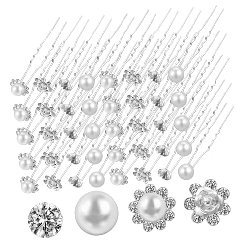DINHEAROM 40 Stück Teiliges Braut Haarnadel U Förmige Haarnadeln mit Strass und Perlen Leichte Langlebige Haarschmuck Clips für Hochzeit Brautjungfern und Festliche Frisuren von DINHEAROM