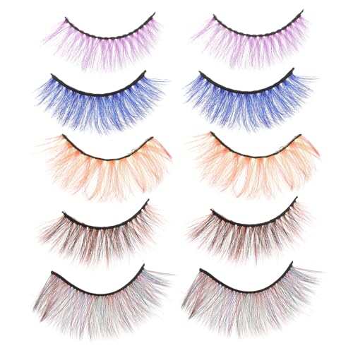 DINHEAROM 5 Paare Bunte Fake Eyelashes Natürliche Dichte Wimpernverlängerung für Party Cosplay Wiederverwendbare Leichte Falsche Wimpern Extensions für Damen Auffälliges Augen Make Up von DINHEAROM