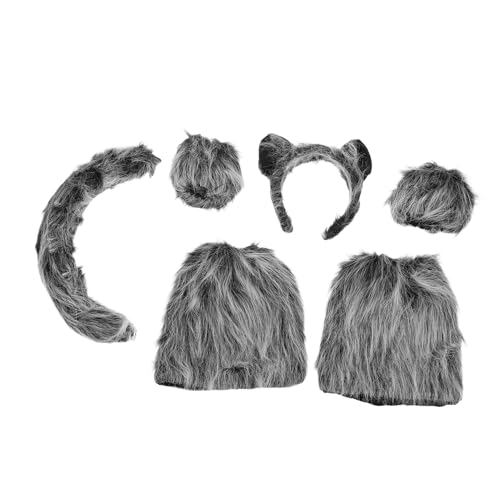 DINHEAROM 6 Teiliges Wolf Kostümzubehör Halloween Tierohren Stirnband Handschuhe Beinwärmer – Plüsch Wolfsohren Kostümzubehör Für Erwachsene Cosplay Und Partyzubehör von DINHEAROM